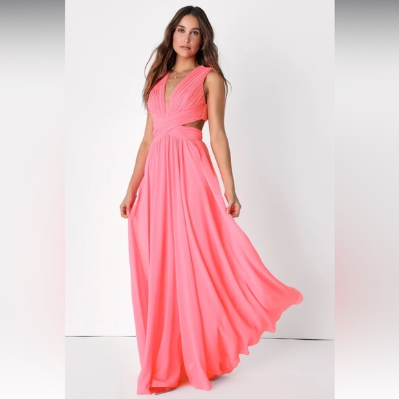 New! Lulu’s Vivid Imagination Neon Pink Cutout Maxi Dress - Picture 6 of 12